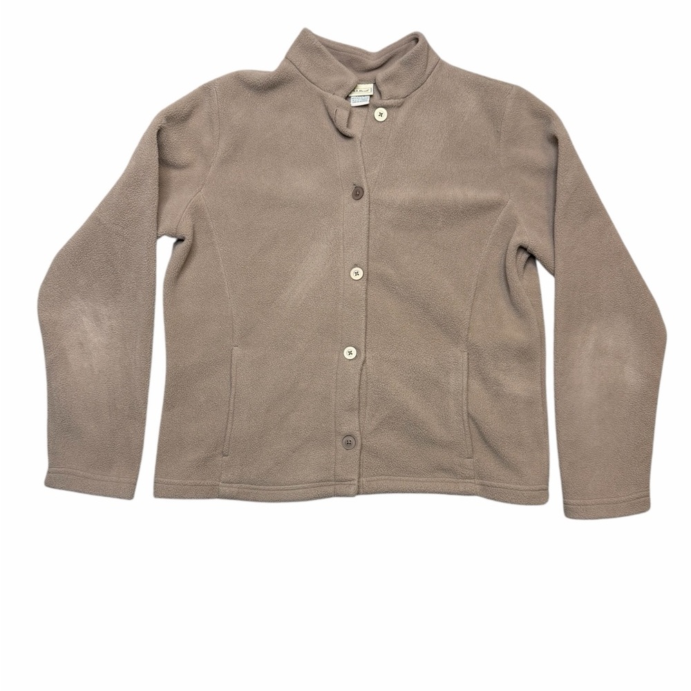 🪶 Vintage L.L. Bean Taupe Button Front Fleece Jacket Women’s L 🧥☕️